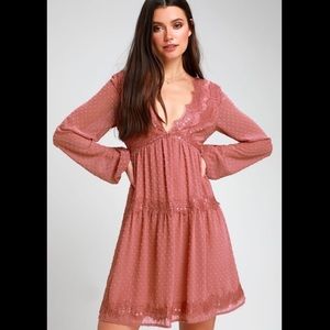 Lulu’s <Wistful Moment Rusty Rose Swiss Dot dress>
